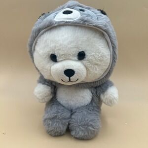 Kelly Toys White Bear in Raccoon Hoodie Plush Stuffed Animal Grey 10 Inch